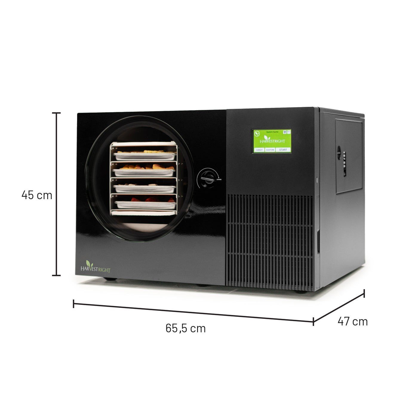 Countertop 360 -pakastekuivurin mitat: 65,5 cm leveä, 47 cm syvä, 45 cm korkea