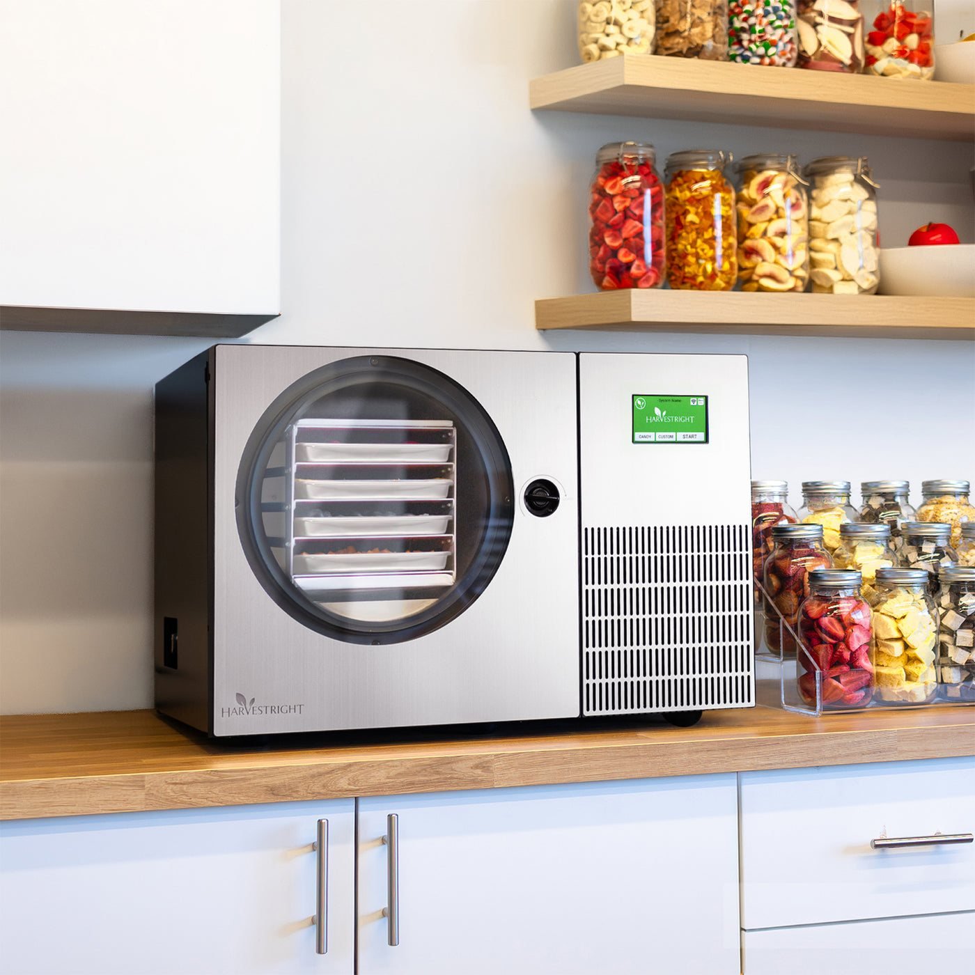 Stainless steel Countertop 360 freeze dryer in a kitchen