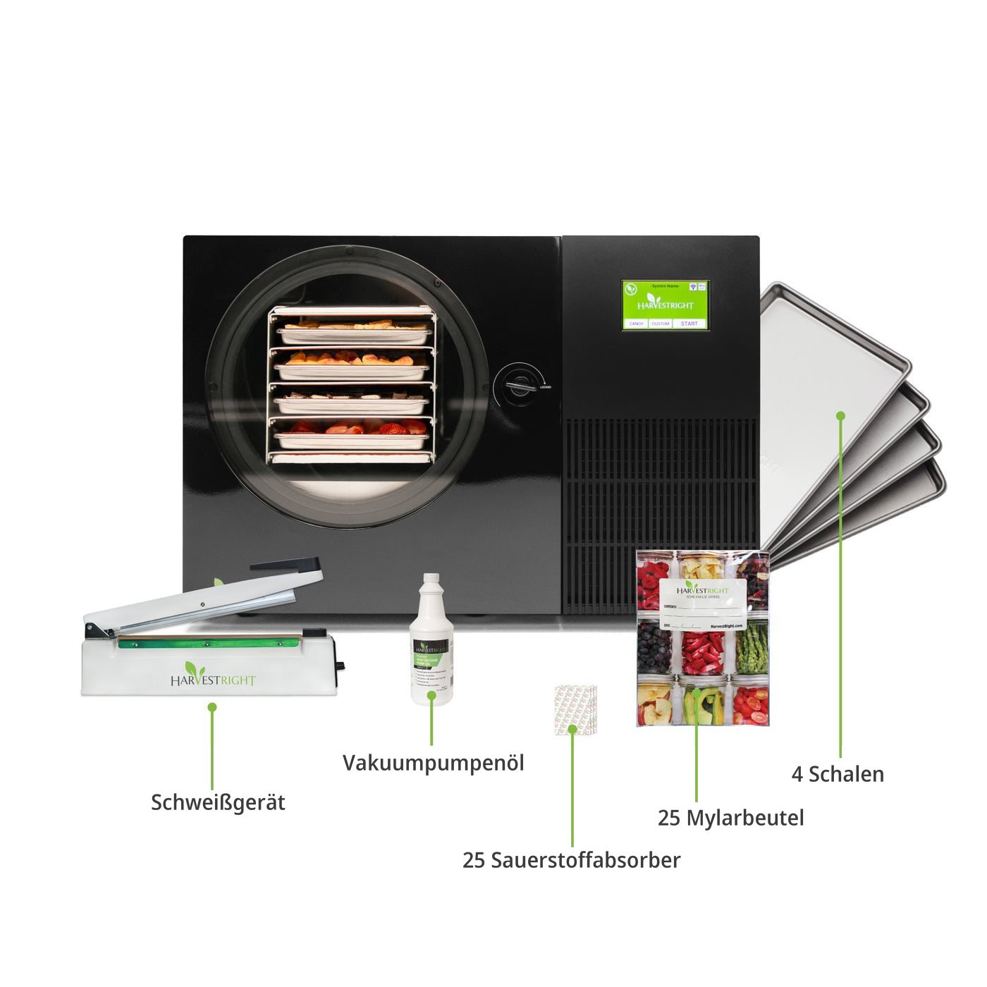 Countertop 360 Gefriertrockner mit Beutelschweißgerät, Pumpenöl, 25 Sauerstoffabsorbern, 25 Mylarbeuteln und 4 Schalen